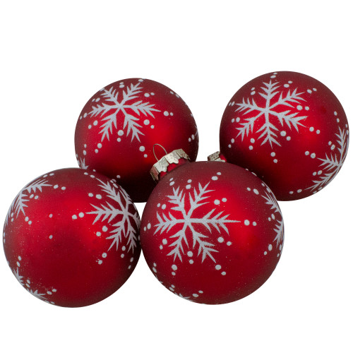 Set of 4 Matte Red Glass Ball Christmas Ornaments 3.25-Inch (80mm)