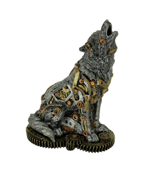 Mechanical Steampunk Howling Wolf Cyborg Dog Resin Statue 7.5 Inch