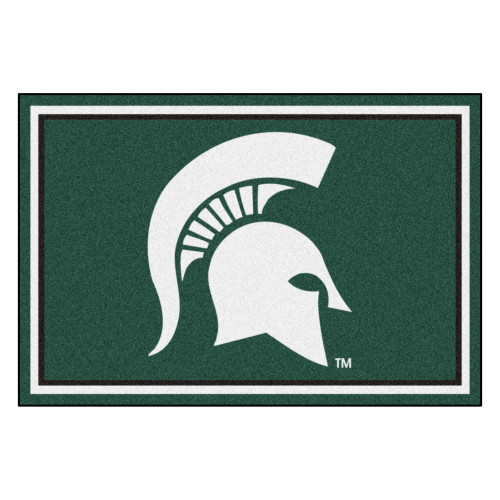 4.9' x 7.3' Green and White NCAA Michigan State University Spartans Plush Area Rug