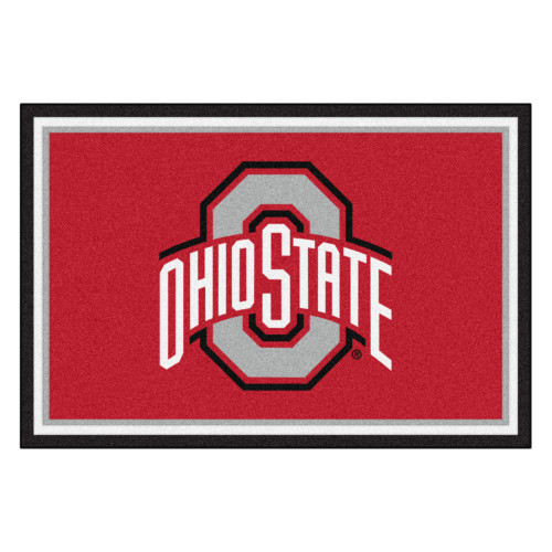4.9' x 7.3' Red and White NCAA Ohio State University Buckeyes Rectangular Plush Area Rug