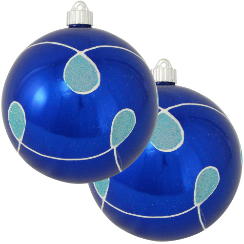 2ct Azure Blue Loopy Hexagon Shatterproof Christmas Ball Ornament 6" (150mm)
