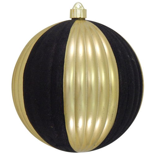 Gold and Black Shatterproof Ripple Christmas Ball Ornament 8" (200mm)