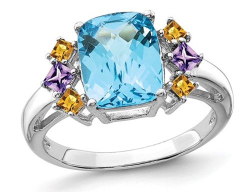 3.70 Carat (ctw) Blue Topaz, Amethyst and Citrine Ring in Sterling Silver - 68QGG2893BT-6