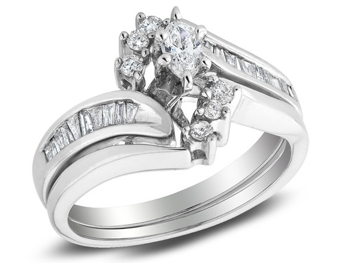 1/2 Carat (ctw G-H, I1-I2) Marquise Diamond Engagement Ring Wedding Band Set in 14K White Gold