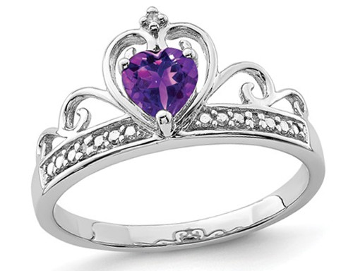 1/3 Carat (ctw) Natural Heart Amethyst Promise Ring in Sterling Silver - 68QGG4644AM-7
