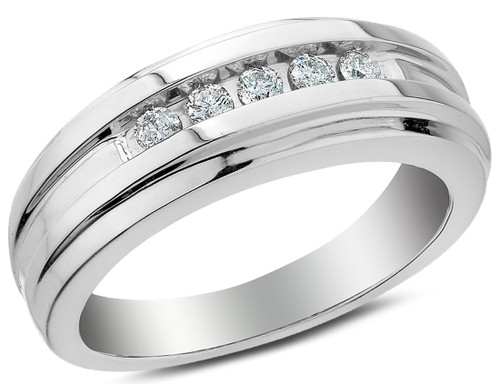 Mens 1/4 Carat (ctw H-I, I1-I2) Diamond Wedding Band Ring in 14K White Gold - 08GDG11925W-10