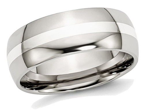 Mens Chisel Stainless Steel 8mm With Sterling Silver Inlay Wedding Band Ring - 88QGG0038GF-6
