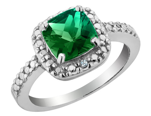 2.0 Carat (ctw) Lab-Created Emerald & Diamond Ring in Sterling Silver - 68CDG1167CEM-5