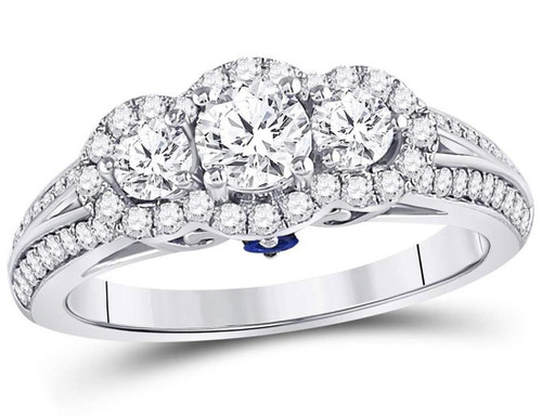 1.10 Carat (ctw SI3-I1, G-H) Three Stone Diamond Engagement Ring in 14K White Gold