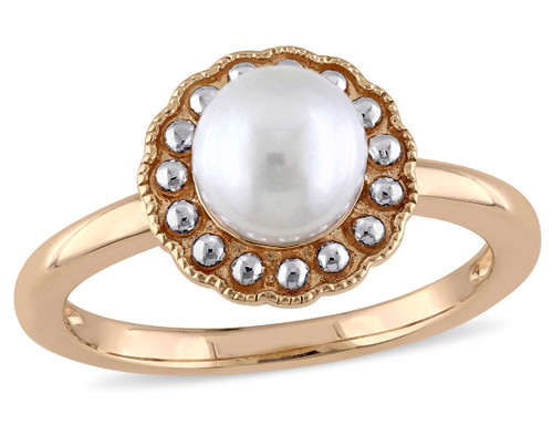 White Freshwater Cultured Pearl 6.0mm Ring in 10K Pink Gold