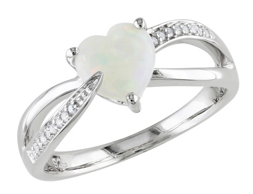 Opal Heart 1.0 Carat (ctw) Ring with Diamonds in Sterling Silver - 68DLG47083OP-5