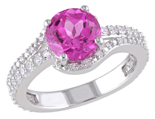 Created Pink Sapphire and Created White Sapphire Ring 2.80 Carats (ctw) with Diamonds in Sterling Silver