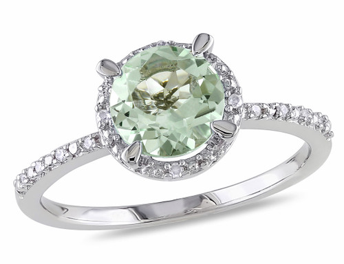 1.15 Carat (ctw) Green Amethyst Halo Ring in Sterling Silver with Accent Diamonds