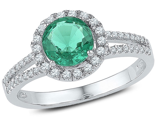 1.30 Carat (ctw) Lab Created Emerald Halo Ring in 10K White Gold with Diamonds 1/4 Carat (ctw) - 08GDG99809CEMW-6