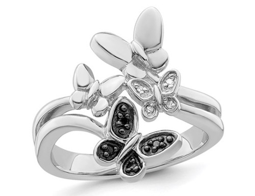 2/5 Carat (ctw) Black & White Diamond Butterfly Ring in Sterling Silver - 68QGG542640-6