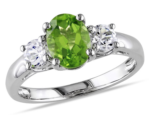 1.25 Carat (ctw) Green Peridot Ring with Lab Created White Sapphire 3/5 Carat (ctw) in Sterling Silver - 68DLG1004287PD-9.5