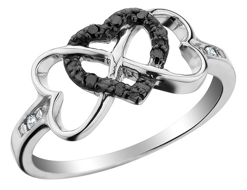 1/10 Carat (ctw) Black Diamond Triple Heart Ring in Sterling Silver - 68GDG161310-6