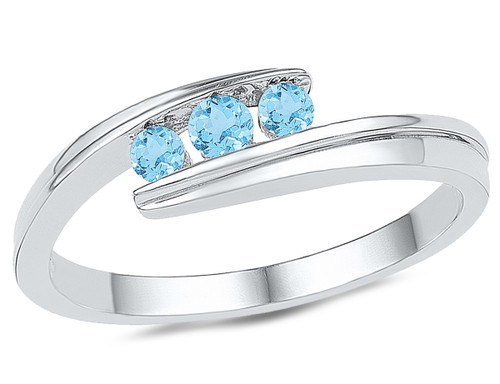 Lab Created Blue Topaz Three Stone Ring 3/8 Carat (ctw) in Sterling Silver