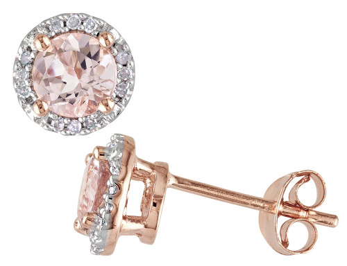 1.00 Carat (ctw) Morganite Halo Earrings with Diamonds in Rose Sterling Silver