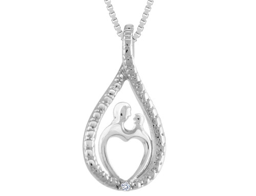 A Mothers Love Pendant Necklace with Diamond Accent in Sterling Silver with Chain