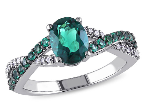 1.20 Carat (ctw) Lab-Created Emerald Twist Ring with Accent Diamonds in 10K White Gold