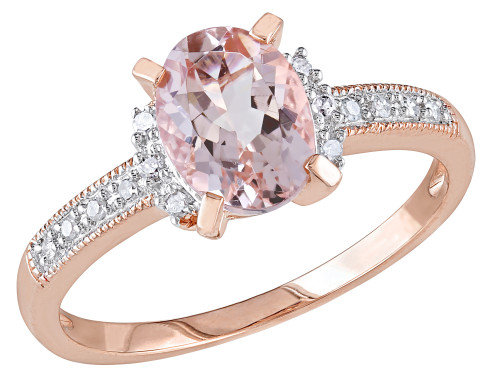 1.14 Carat (ctw) Morganite Ring with Diamonds in Rose Pink Plated Sterling Silver - 68DLG5704MO-8