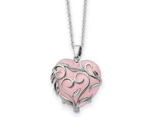 Pink Synthetic Quartz Generous Heart Pendant Necklace in Sterling Silver with Chain