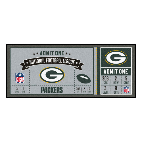 30" x 72" Gray and Green NFL Green Bay Packers Ticket Mat Area Rug Runner