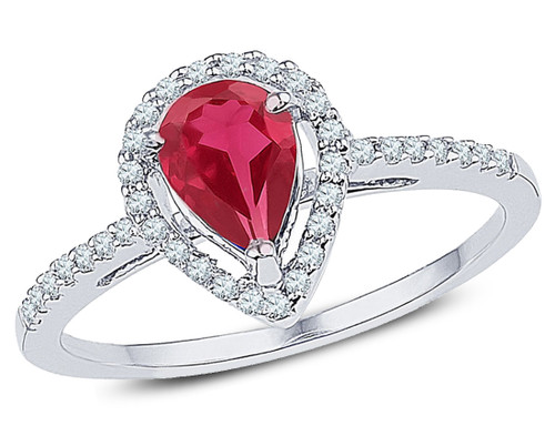 7/8 Carat (ctw) Lab Created Ruby Teardrop Ring in 10K White Gold with Diamonds 1/5 Carat (ctw) - 08GDG103799CRUW-6