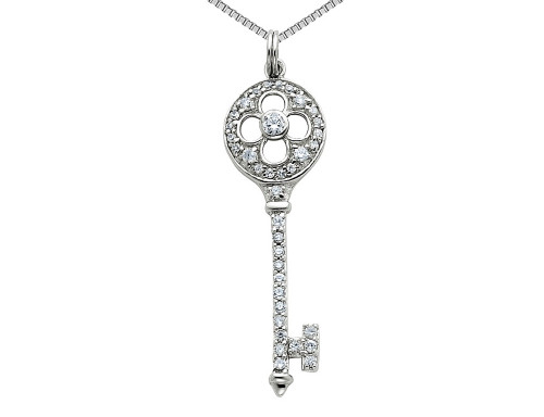 Synthetic Cubic Zirconia (CZ) Key Pendant Necklace in Sterling Silver with Chain