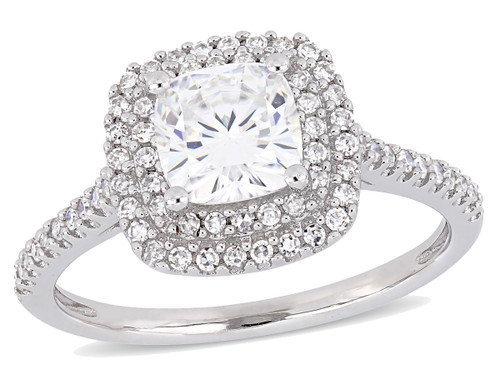 1.00 Carat (ctw) Cushion Cut Synthetic Moissanite Engagement Ring in 14K White Gold with Diamonds 1/3 Carat (ctw)