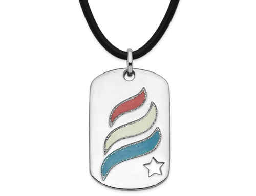 Embrace Hope Prayer Dog Tag Pendant Necklace in Sterling Silver and Enamel with Rubber Cord