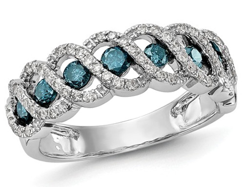 3/4 Carat (ctw) Blue and White Diamond Ring in 14K White Gold
