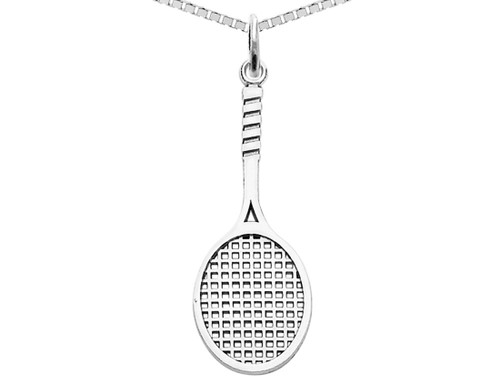 14K White Gold  Tennis Racquet Charm Pendant Necklace in with Chain