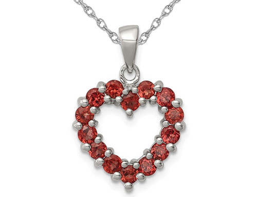 1.0 Carat (ctw) Garnet Heart Pendant Necklace in Sterling Silver with Chain