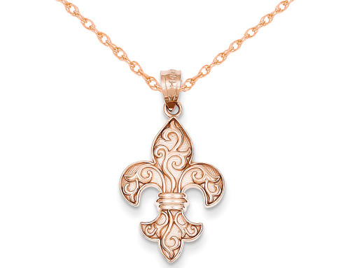 Fleur De Lis Pendant Necklace in 14K Rose Gold with Chain
