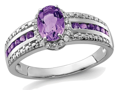3/4 Carat (ctw) Natural Amethyst Ring with White Topaz 1/4 Carat (ctw) in Sterling Silver - 68QGG6385AM-6