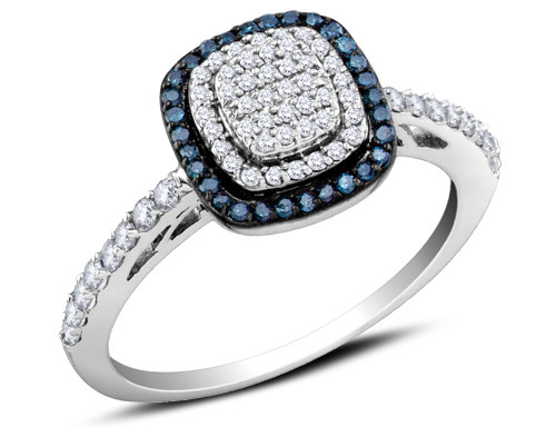 White and Enhanced Blue Diamond Ring 3/8 Carat (ctw Color I-J, Clarity I2-I3) in 10K White Gold - 08GDG434040W-6