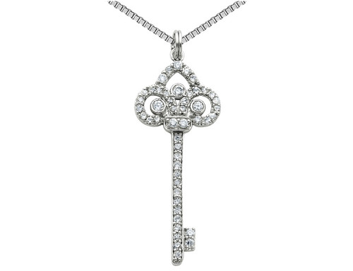 Key Pendant Necklace in Sterling Silver with Synthetic Cubic Zirconia (CZ)