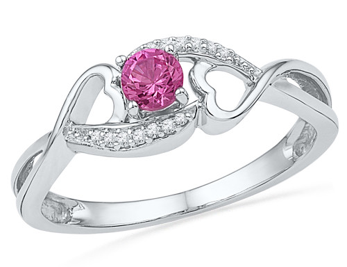 Ladies Lab Created Pink Sapphire 1/10 Carat (ctw) Heart Promise Ring in Sterling Silver - 68GDG101267CPSA-6