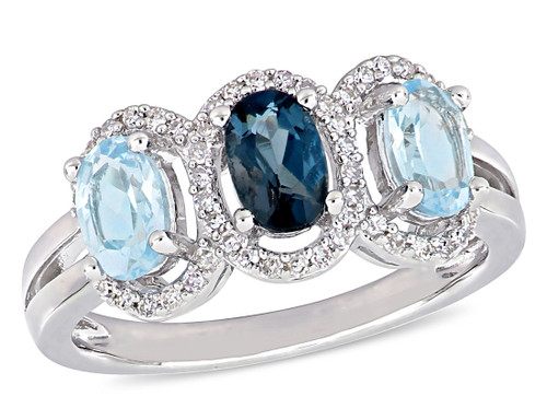 1.60 Carat (ctw) Blue Topaz Ring Three Stone Ring in Sterling Silver with Accent Diamonds - 68DLG1004263BT-6
