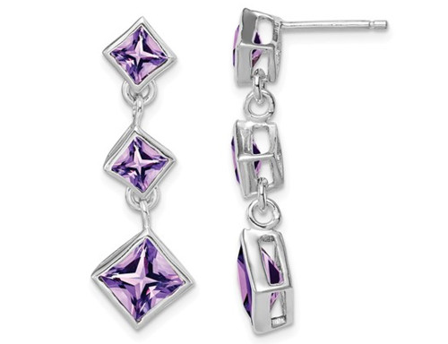 7/10 Carat (ctw) Square Amethyst Drop Earrings in Sterling Silver