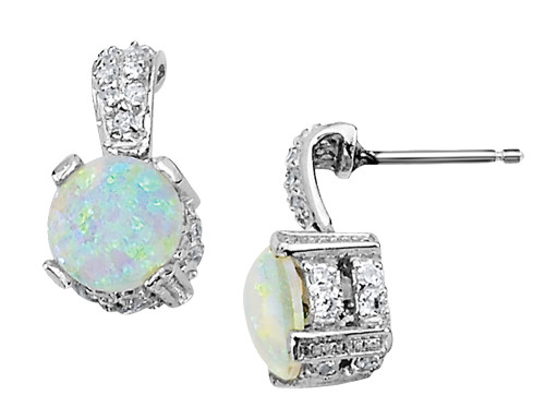 Cheryl M. Created Synthetic Opal Earrings with Cubic Zirconia (CZ) (CZ) in Sterling Silver