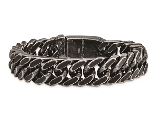 Mens Antiqued Stainless Steel Curb Chain Bracelet (8.50 Inches)