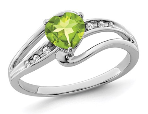 Natural Peridot 91/10 Carat (ctw) Heart Promise Ring in Sterling Silver - 68QGG7401PDW-6