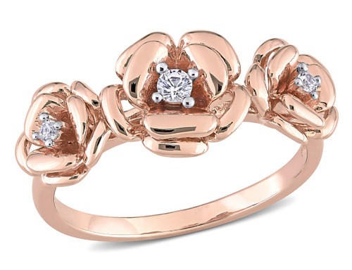 1/10 Carat (ctw) Lab-Created White Sapphire 3-stone Rose Flower Ring in Rose Plated Silver - 68DLG1004788WSAP-5