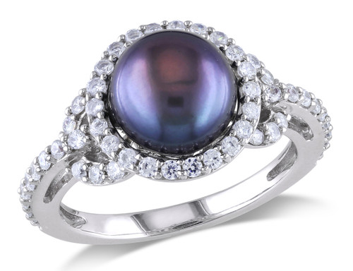 Black Freshwater Cultured Pearl 8.5-9mm and Cubic Ring In Sterling Silver - 68DLG1001479PF-6