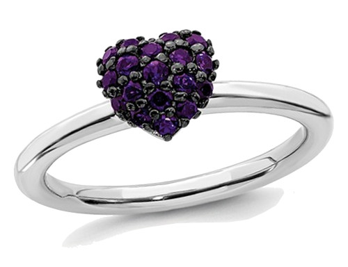 1/3 Carat (ctw) Amethyst Heart Cluster Promise Ring in Sterling Silver - 68QGG1825AM-6