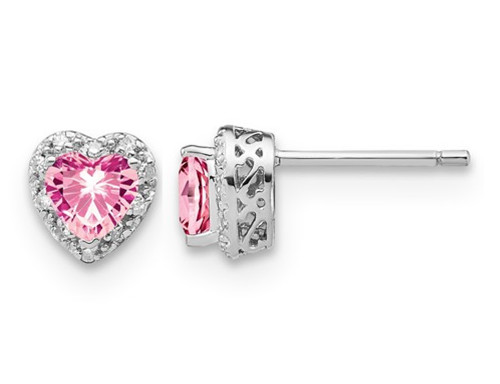 1.10 Carat (ctw) Lab Created Pink Sapphire Heart Earrings in Sterling Silver