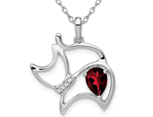3/4 Carat (ctw) Garnet Cat Charm Pendant Necklace in 14K White Gold with Chain